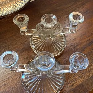 Pair of Vintage glass triple stem candle holder
